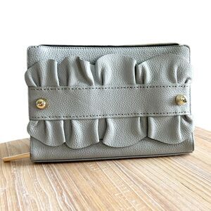 Milly Astor Ruffle Zip Clutch Bag Light Gray